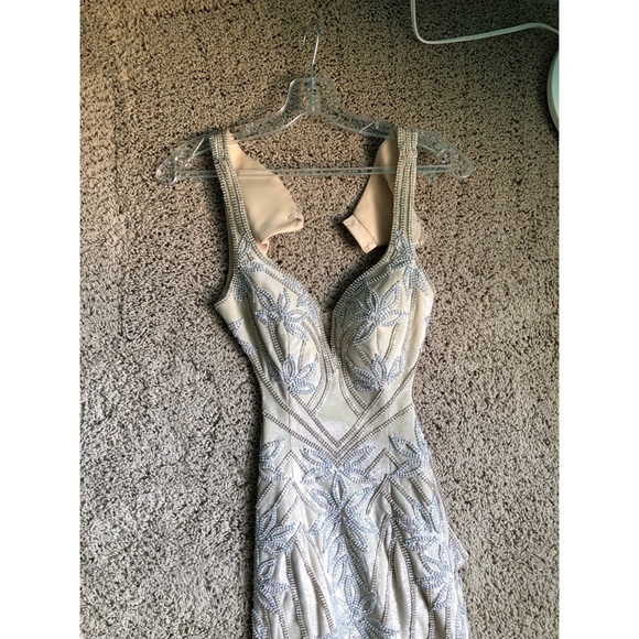 Jovani Champagne Open Back Embellished Prom Dress - Picture 5 of 6